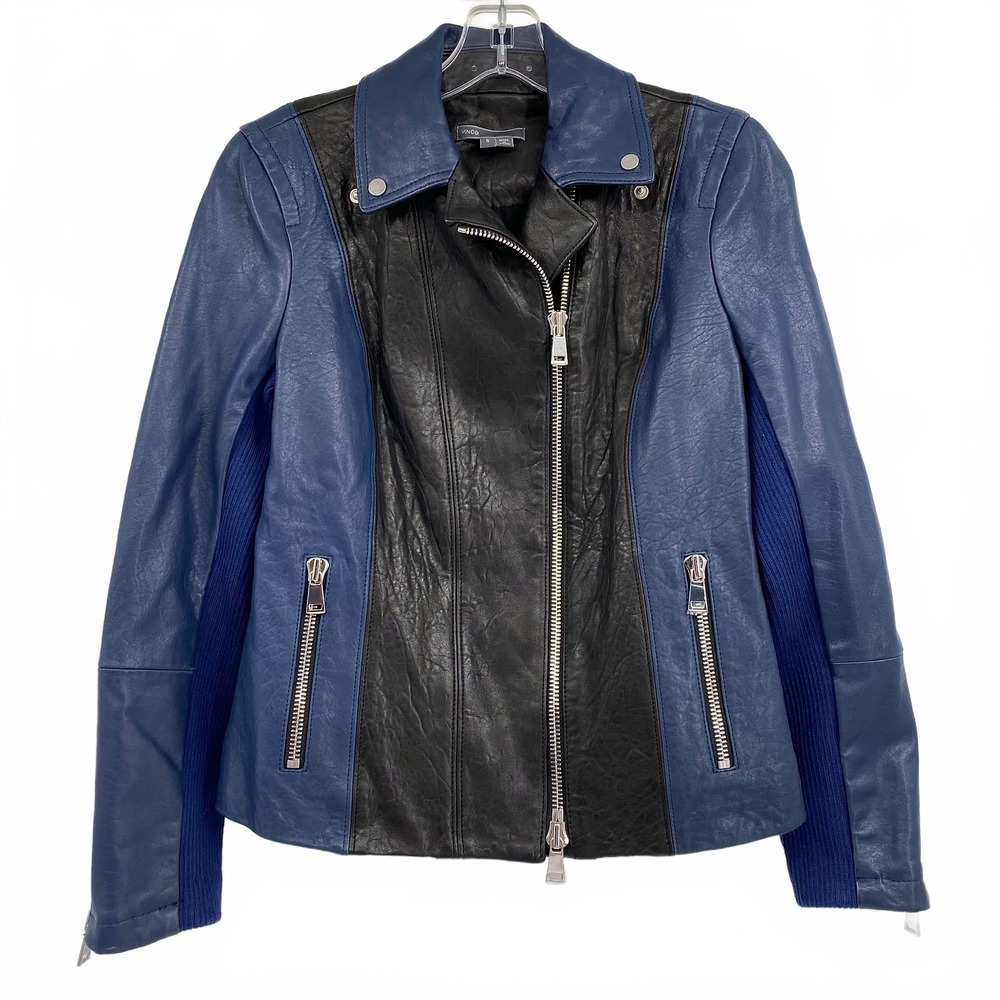 Vince Blue Black Lambskin Leather Jacket | Womens S